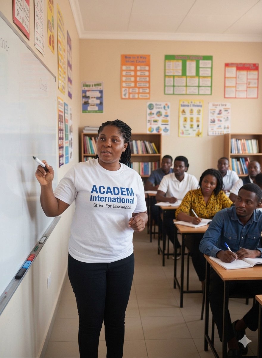 Students collaborating on university applications at Academ International